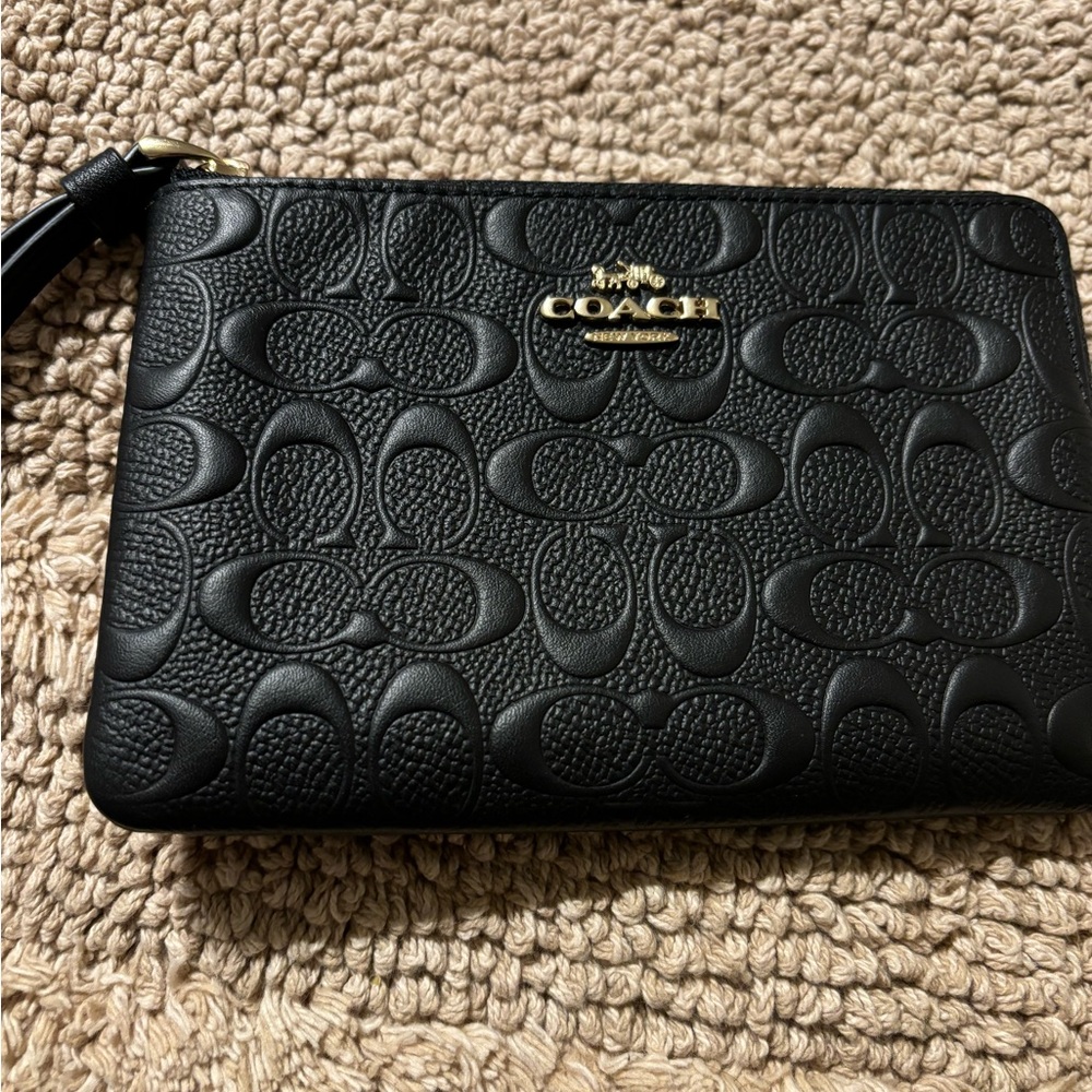 Coach Black Embossed Leather Pouch